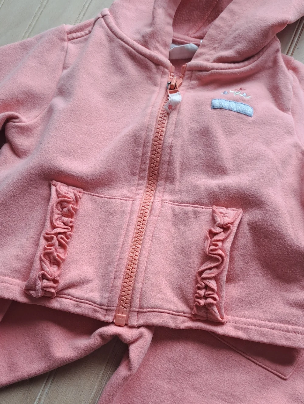 Cherokee Baby Pink Ruffle Hooded Comfy 2-Piece Outfit Set Infant Cotton Blend